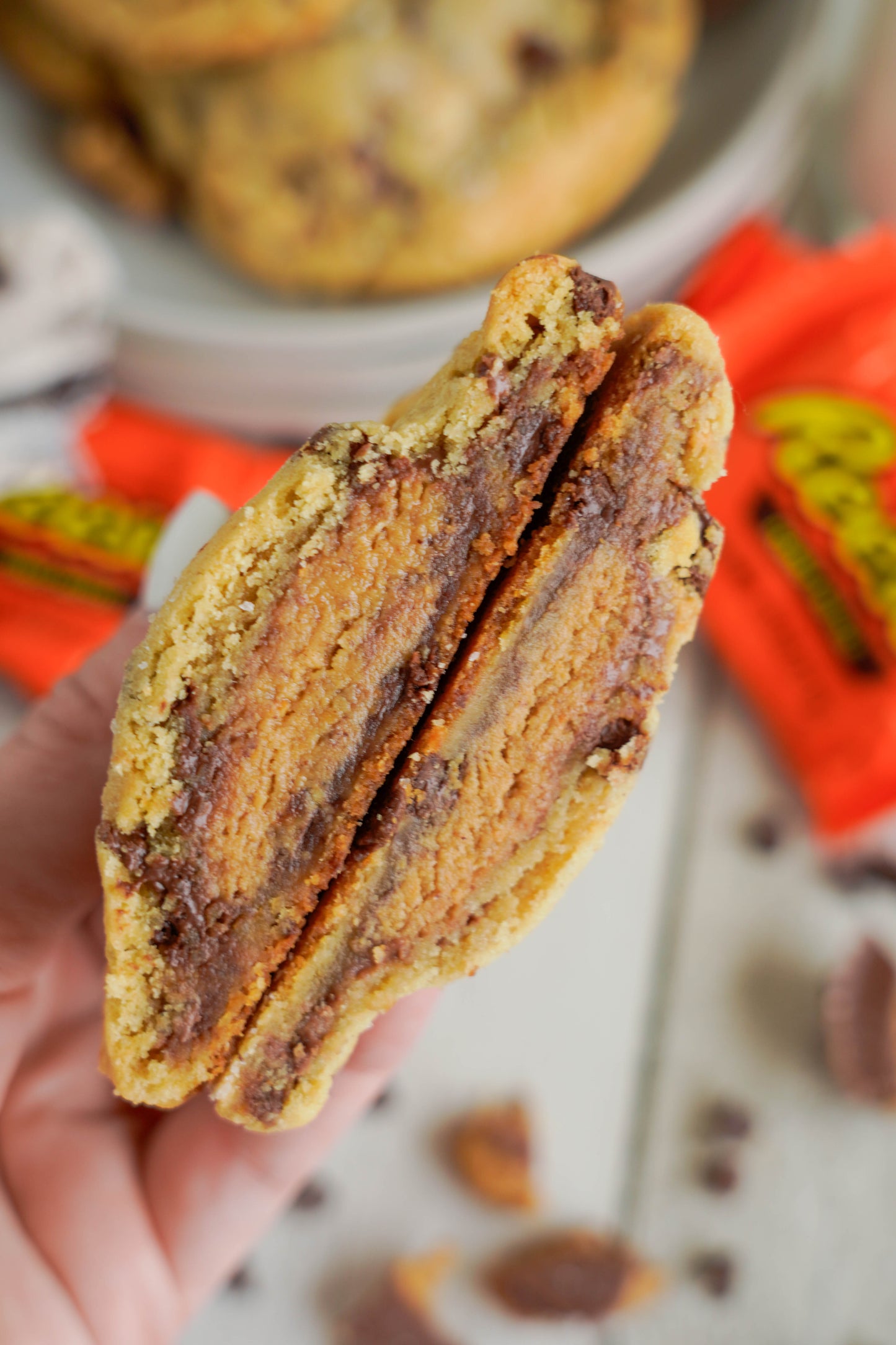 Peanut Butter STUFFED Chocolate Chip Cookies!