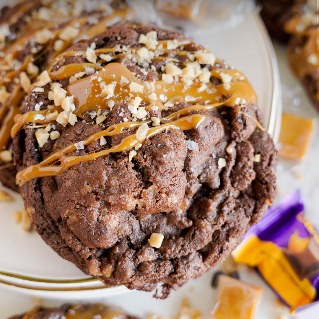 Salted Caramel STUFFED Chocolate Toffee Cookies!